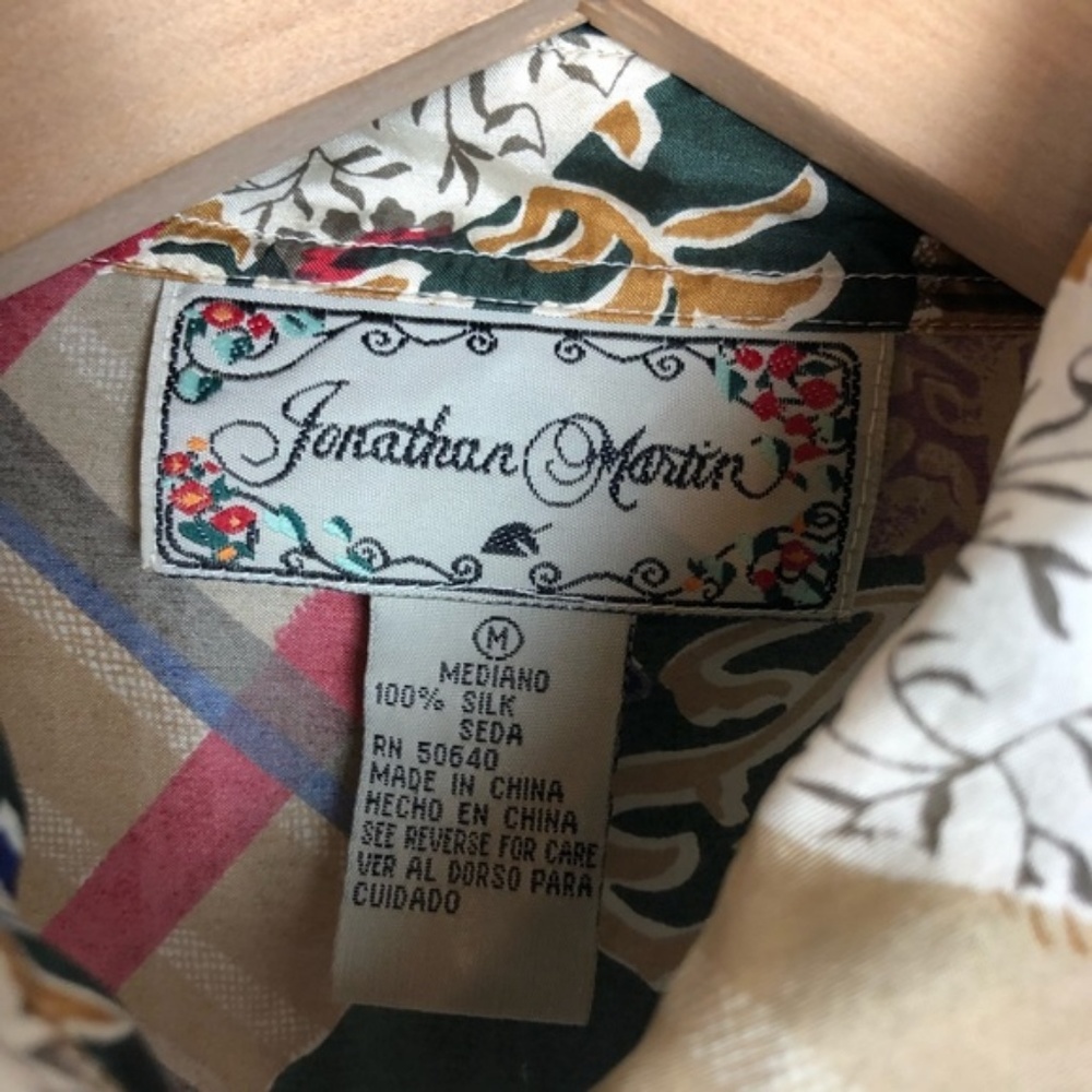 Vintage Silk Patchwork Print Tie Button Down - image 2